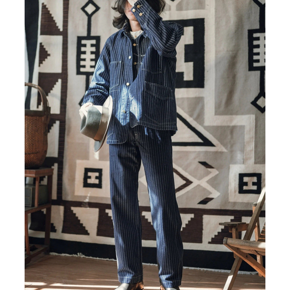 Non Stock Men's Retro Wabash Striped Railroad Denim Coat Chore Worker Jacket S - Picture 2 of 16